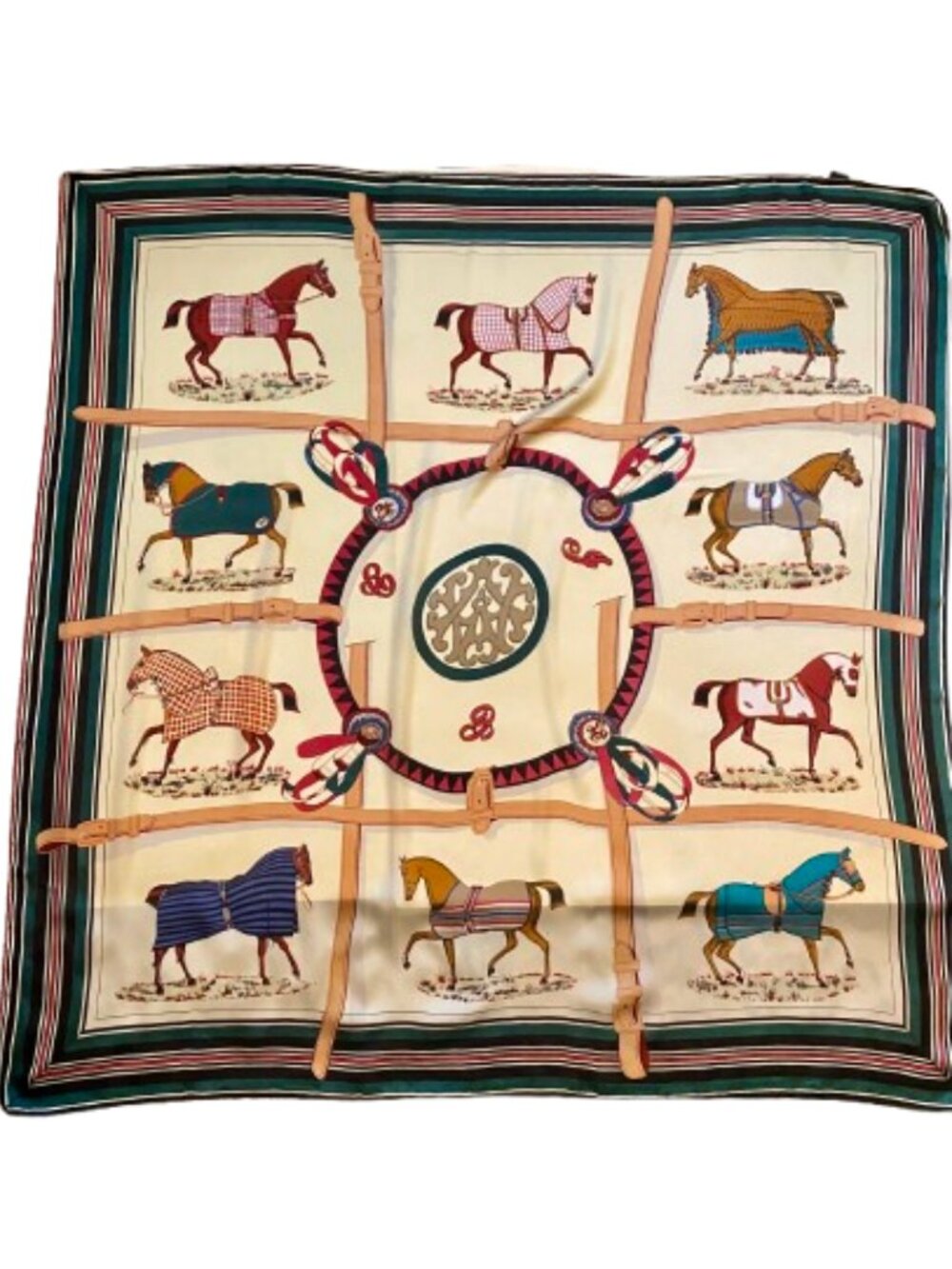 Equestrian Print Silk Scarf Large Square Horses